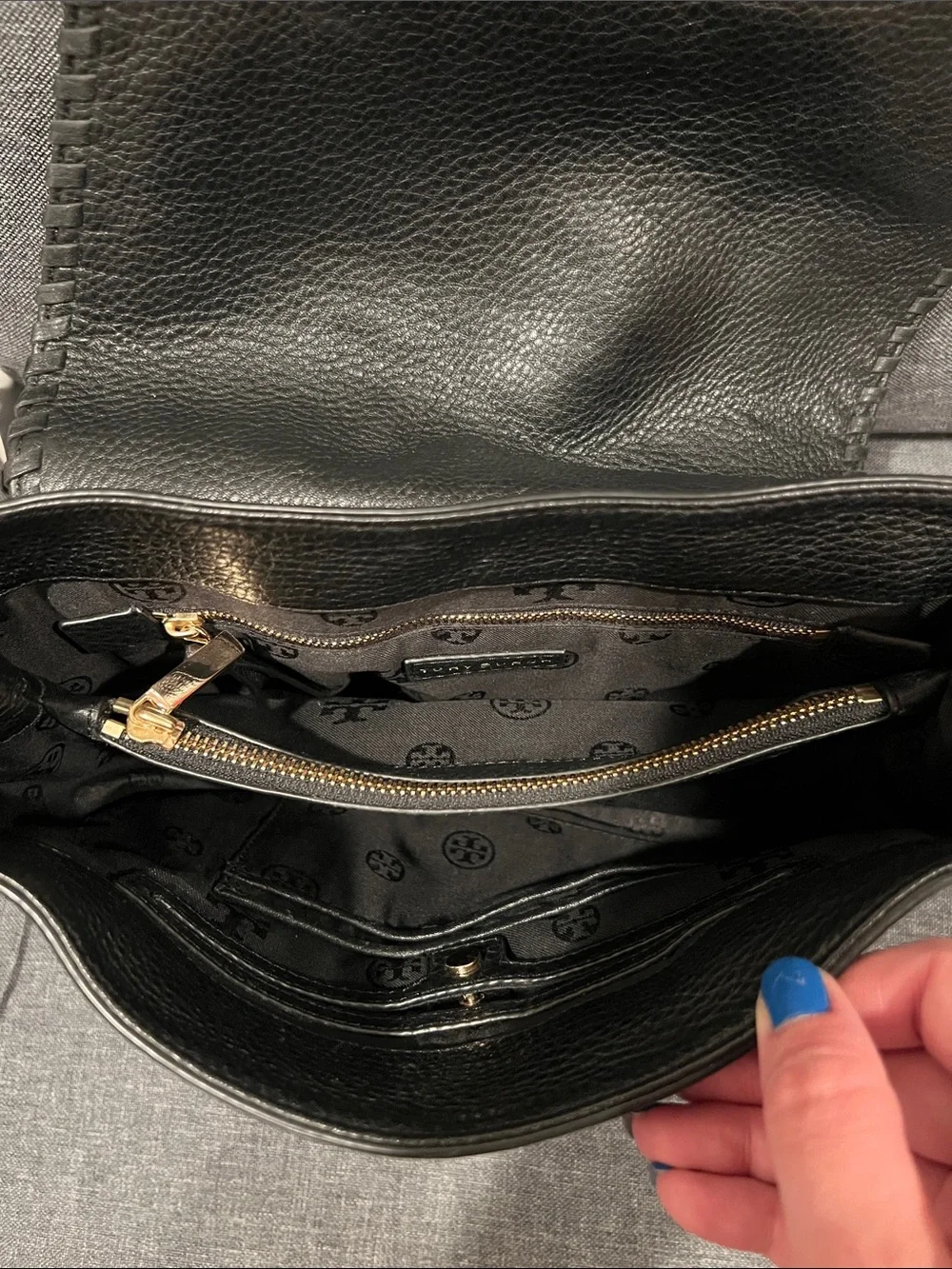 Tory Burch Black Leather Chain-Trim Shoulder Bag